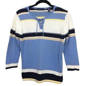 Karen Scott Preppy Coastal Split Neck Retro Chic Quiet Luxury Sweater Womens S